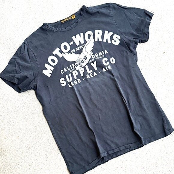 Johnson Motors MOTO WORKS distressed M Faded Black Shirt NEW without tags - Picture 6 of 6